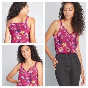Modcloth Magenta Floral Tank Top with Yellow & Navy Accents